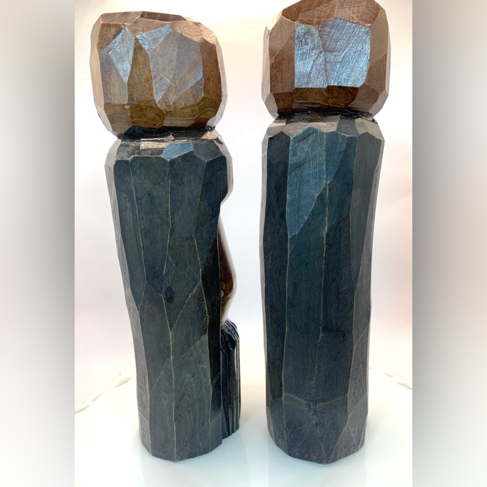 Jamaican Handmade Carved Wooden Busts of Tribal Couple - Vintage - Folk Art - Picture 5 of 9